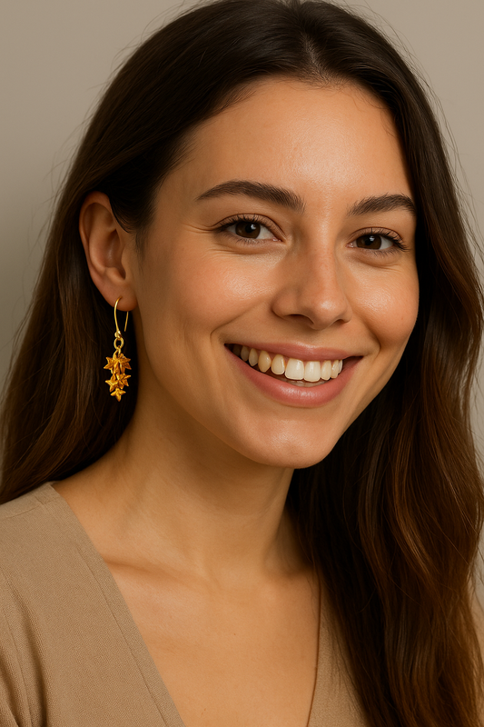 21k Star Design Dangling Earrings