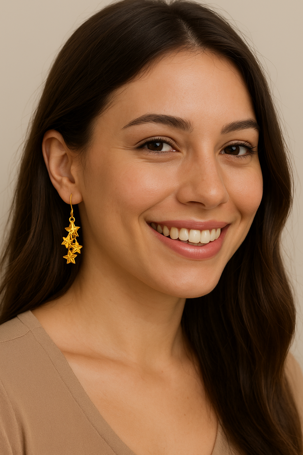 21k Star Design Dangling Earrings