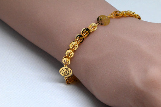 21k Genuine Gold Flower Chained Bracelet