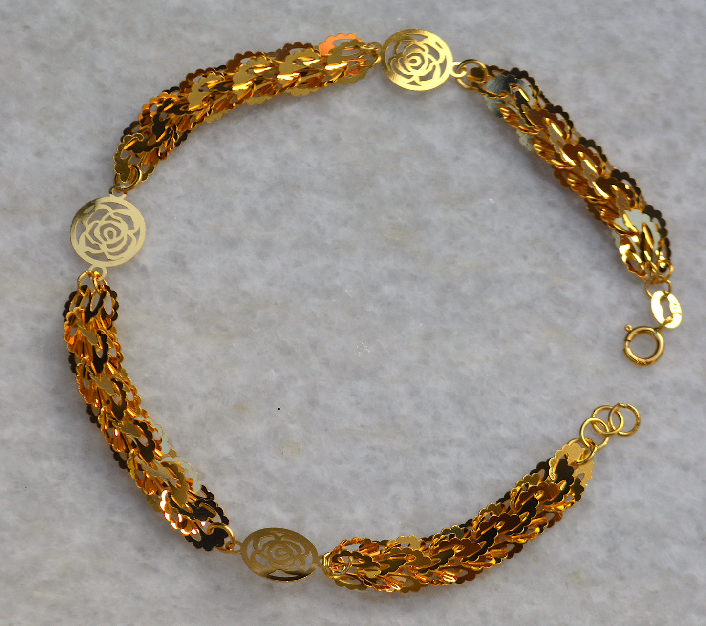 21k Genuine Gold Flower Chained Bracelet