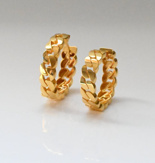 21k Solid Gold Link Hoop Earrings