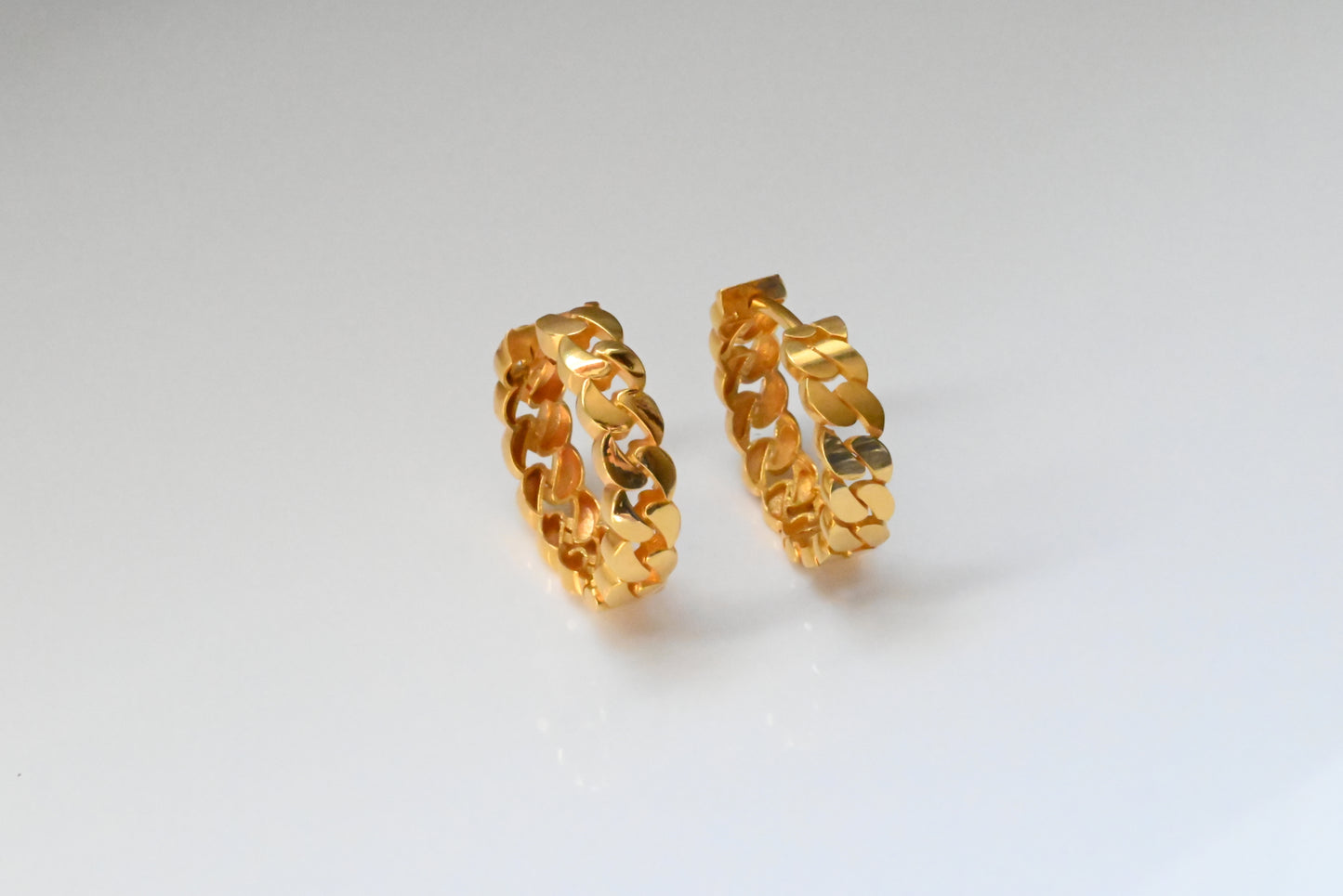 21k Solid Gold Link Hoop Earrings