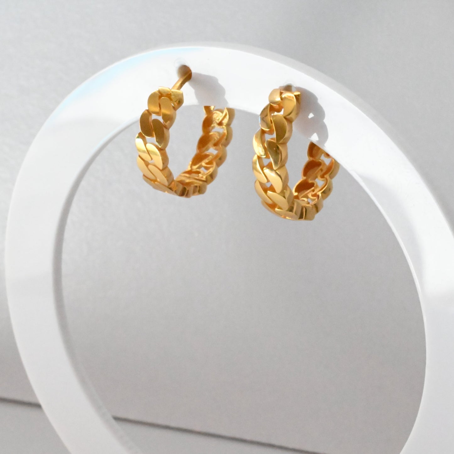 21k Solid Gold Link Hoop Earrings