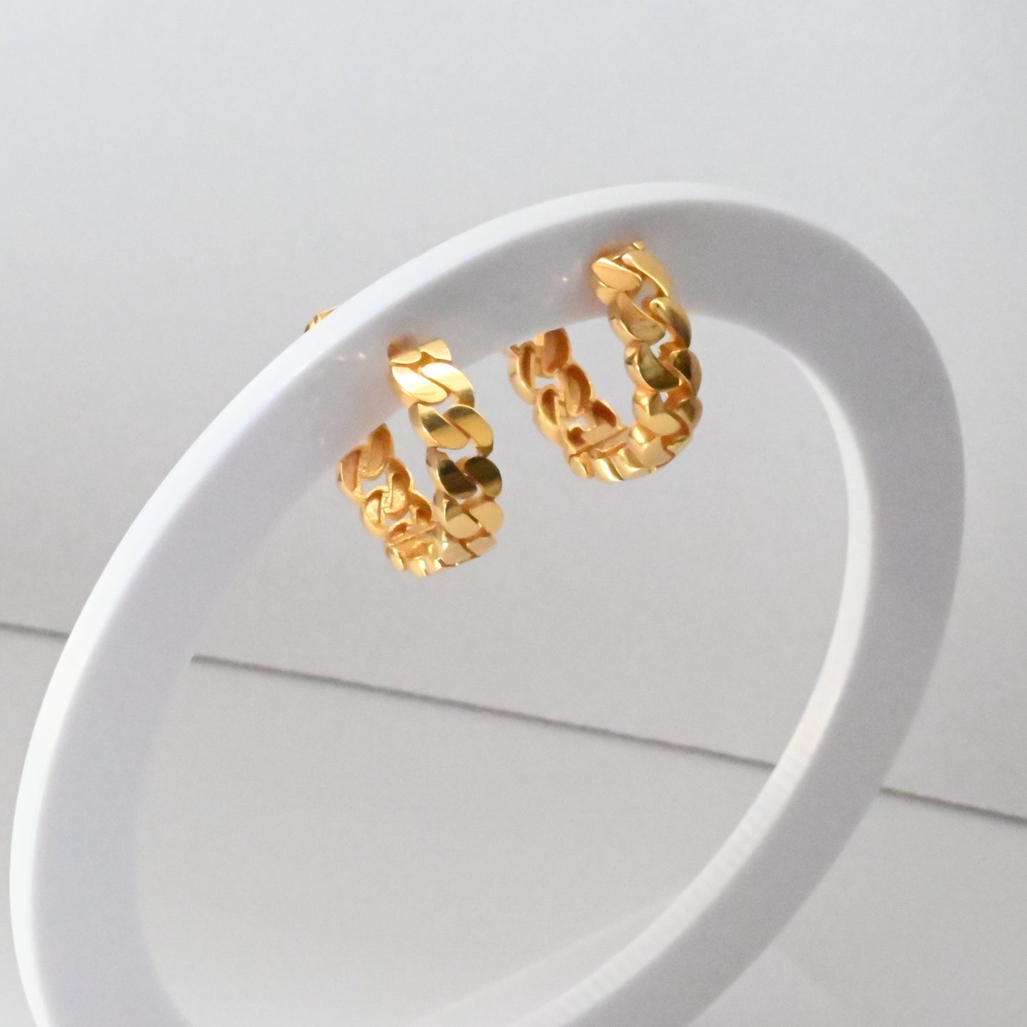 21k Solid Gold Link Hoop Earrings