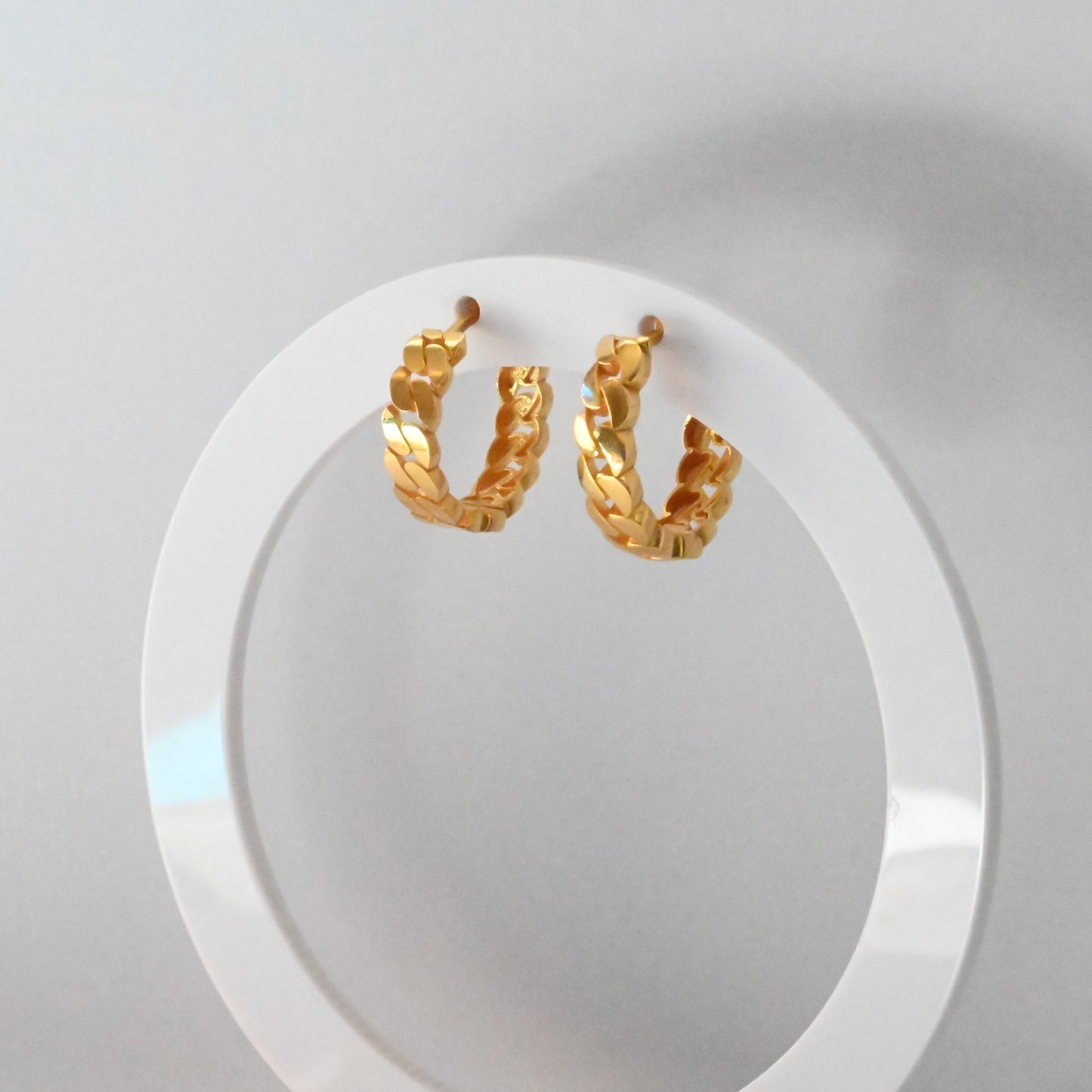 21k Solid Gold Link Hoop Earrings